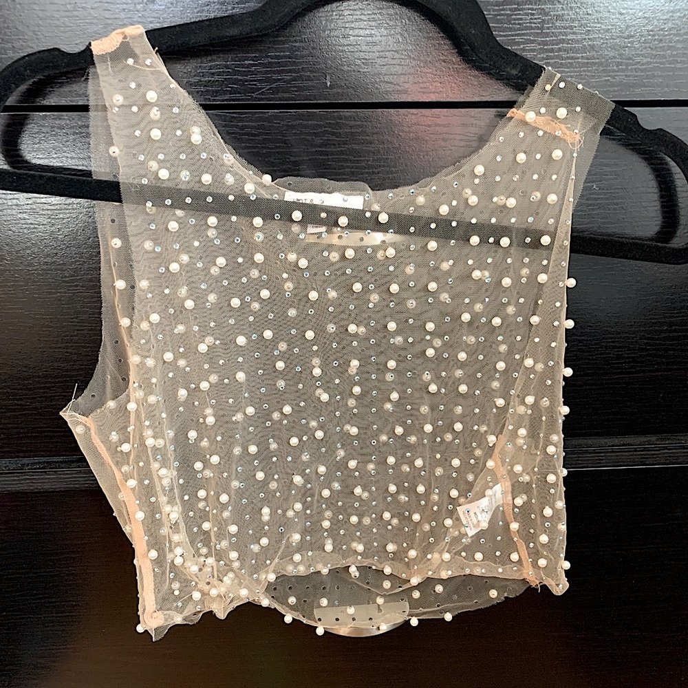 Mesh jeweled crop top